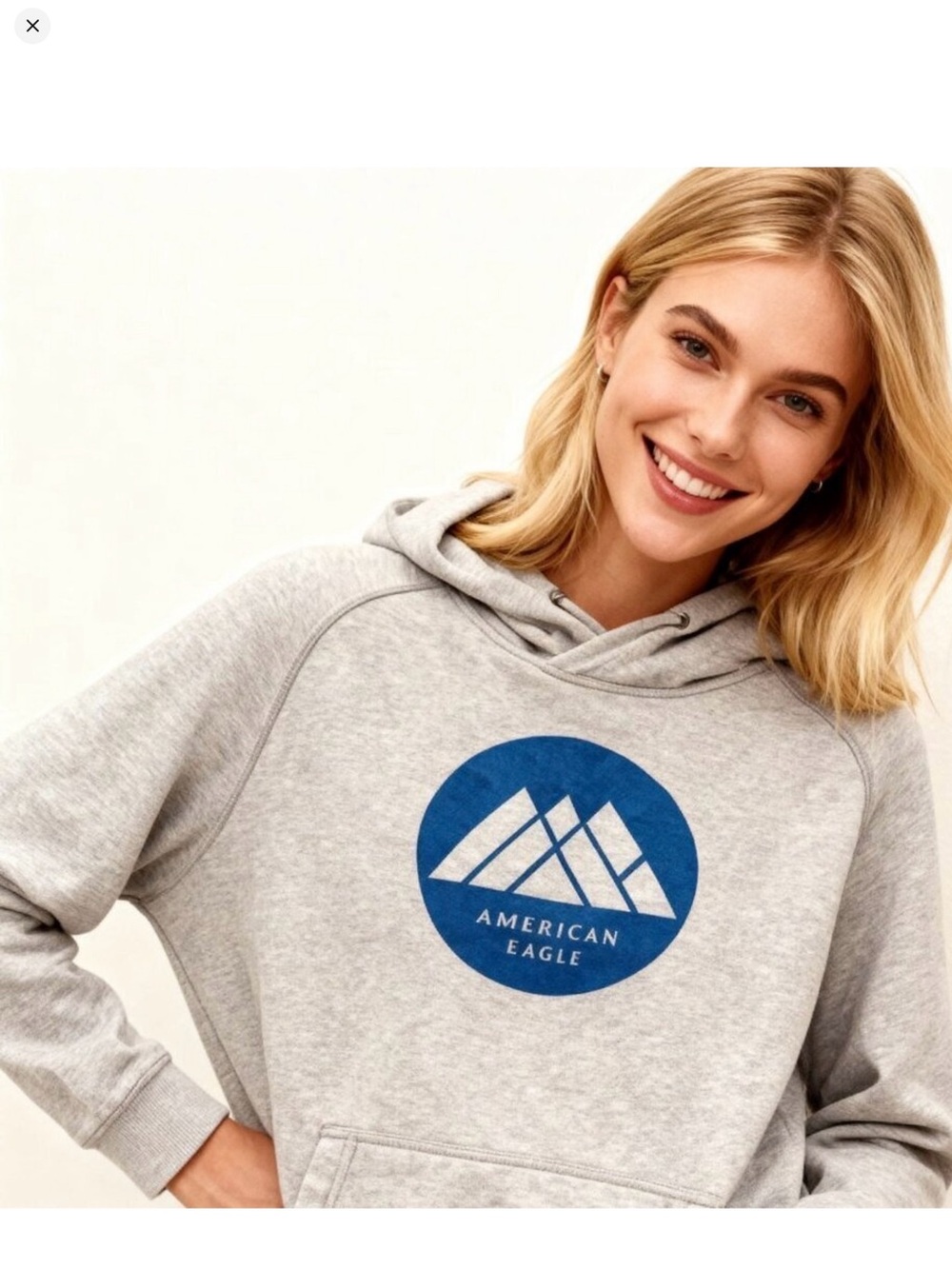 American Eagle Outfitters Graphic Hoodie | Size XS | Heather Gray with Blue